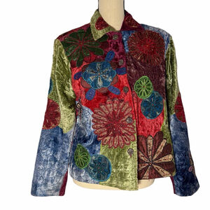 Anage Boho Patchwork Embroidered Velvet Jacket Medium
